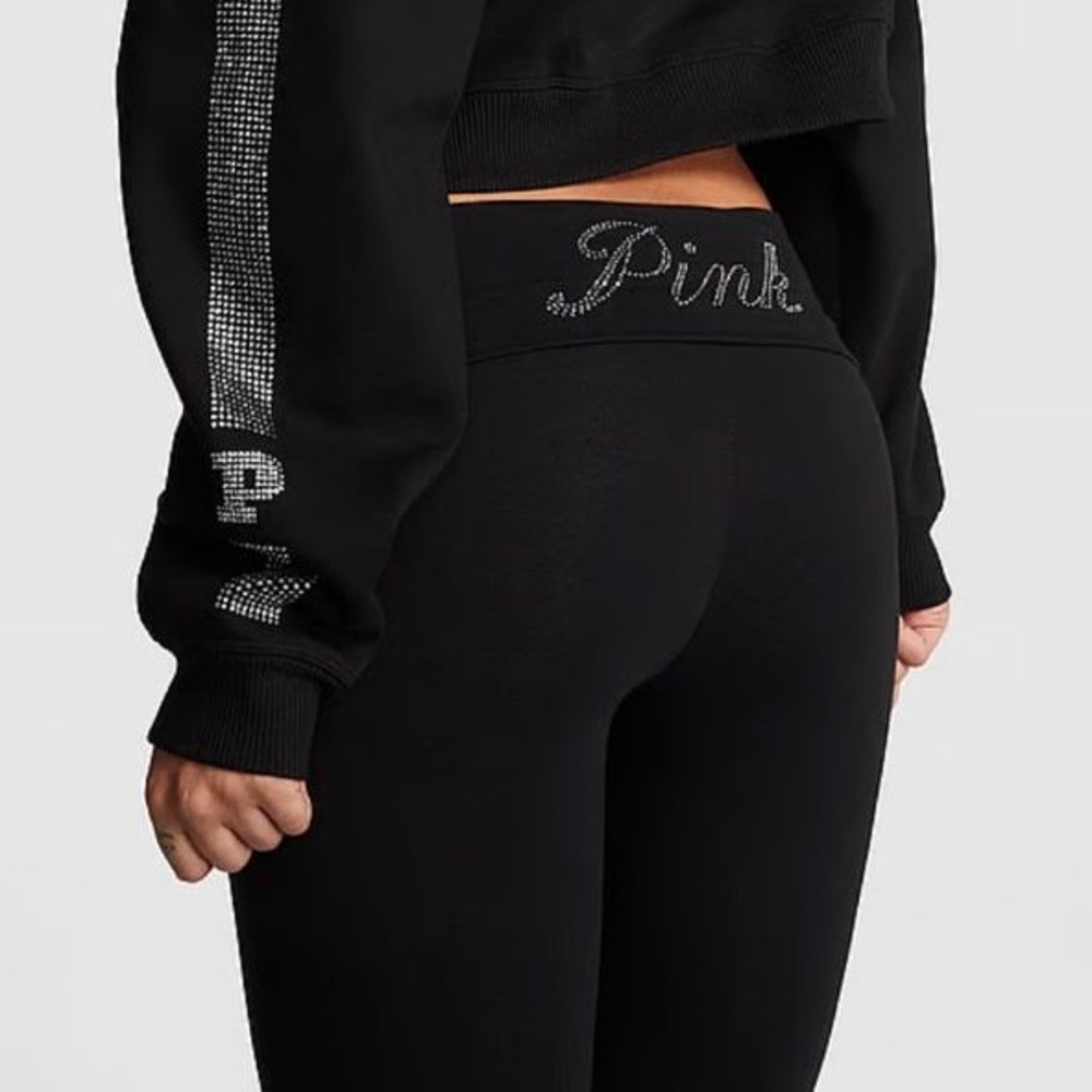 cotton fold over flare leggings bling cursive